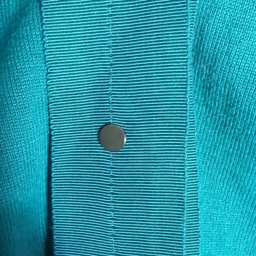 Tahari Womens Cardigan Sweater Teal Green Quiet Luxury Jewel Tone‎ Ribbon Medium